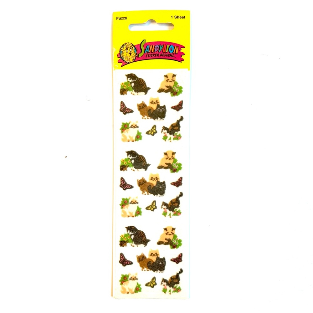1 Sheet Sandylion Sticker Fuzzy Cat Kitten Butterfly Flower Vintage Sealed